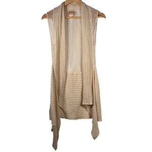 Mudd Y2K Crochet Cardigan Womens Large Boho Festival Asymmetrical Open Knit Vest